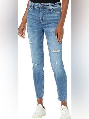 Kut from the Kloth Medium Blue Distressed Cropped Relaxed Jeans